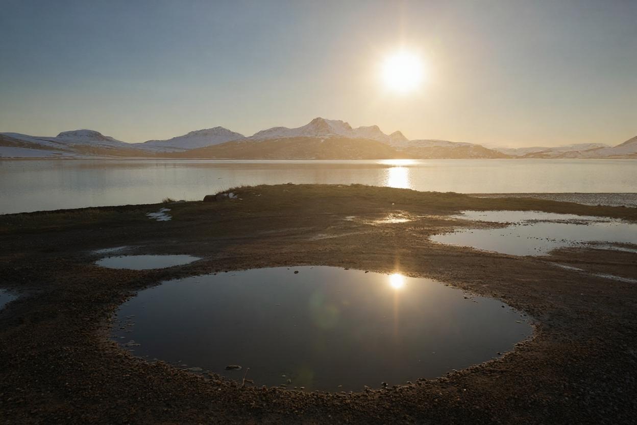 Remove the clouds, change it to a sunny day, with a bit of fog, and have light exhibiting the Tyndall effect shining on the water surface.