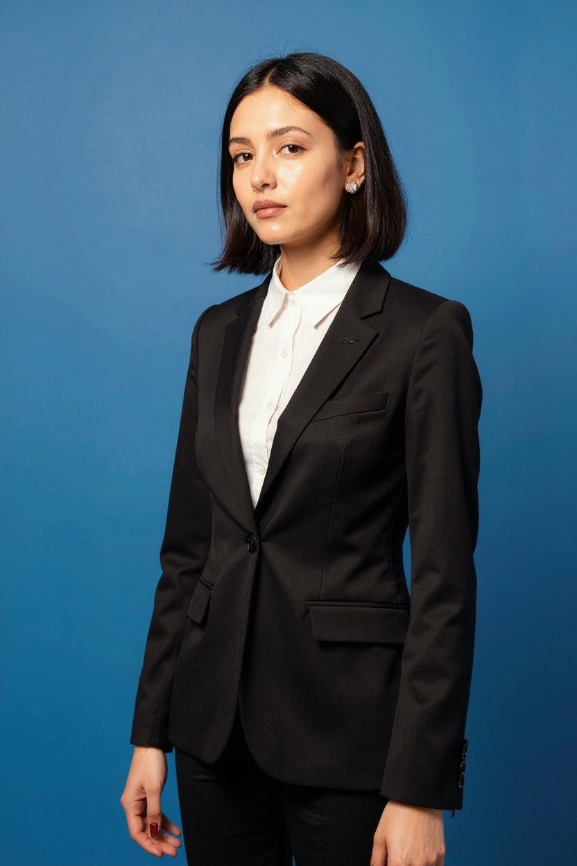 Generate a blue background half-body ID photo of the person in the image, with the person positioned correctly and wearing professional attire.